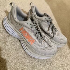 Hoka Women's Light Gray and Orange Athletic Shoes